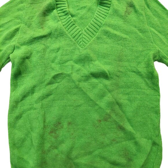 Vintage 1940s-1950s Bright Green Long Sleeve Knit V-Neck Sweater - Picture 7 of 13